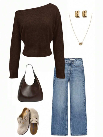 Off Shoulder Knit Sweater – Sexy – Cropped Autumn Pullover
