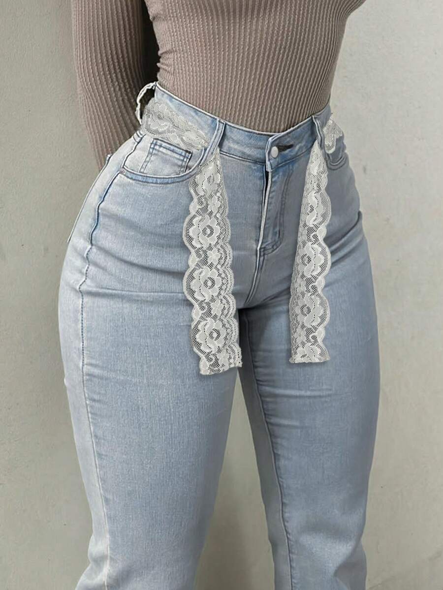 Women Y2K Flare Jeans – High Waist Stretch Denim – Embroidered Bow Slim Fit