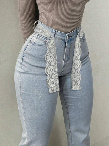 Women Y2K Flare Jeans – High Waist Stretch Denim – Embroidered Bow Slim Fit