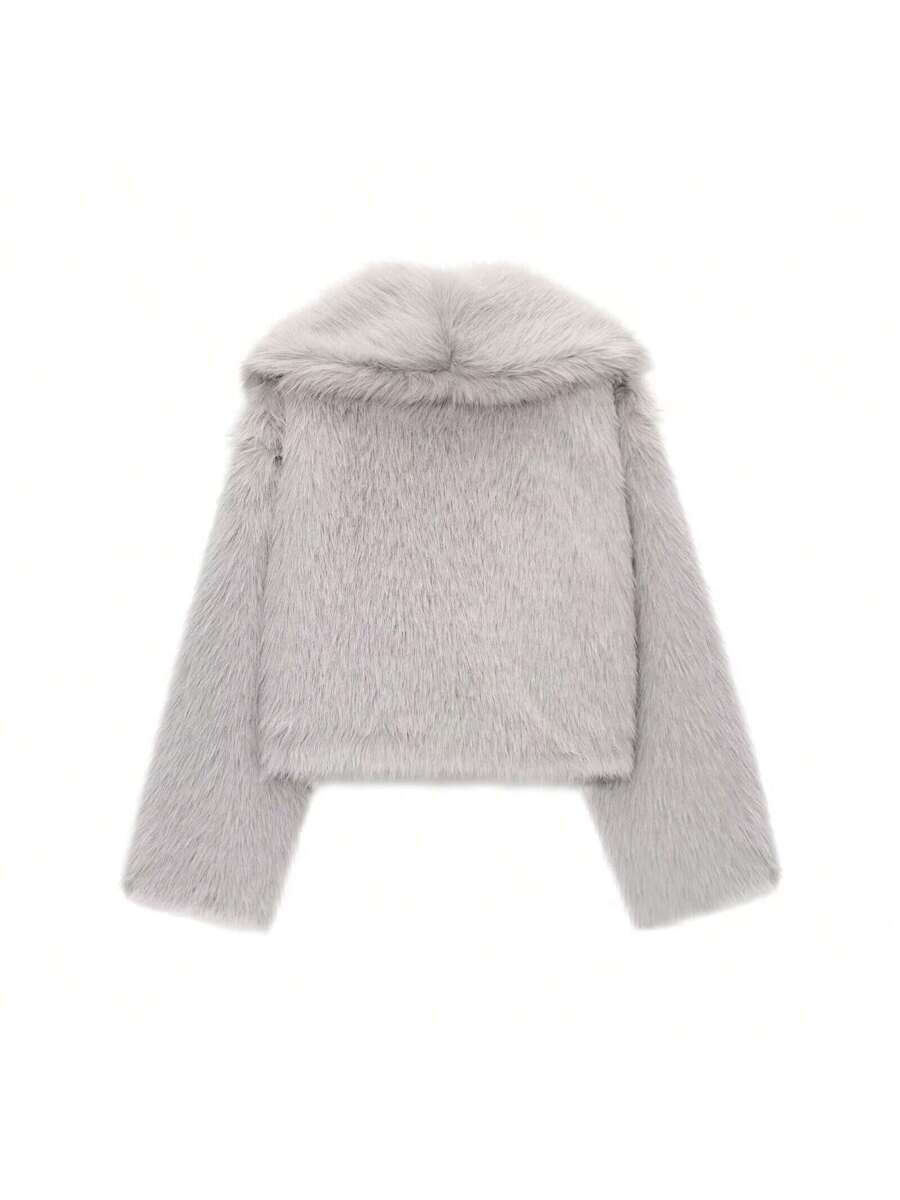 Faux Fur Collar Jacket – Women's Winter Coat – Date Brown Casual Outerwear