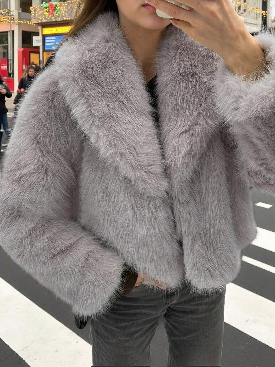 Faux Fur Collar Jacket – Women's Winter Coat – Date Brown Casual Outerwear