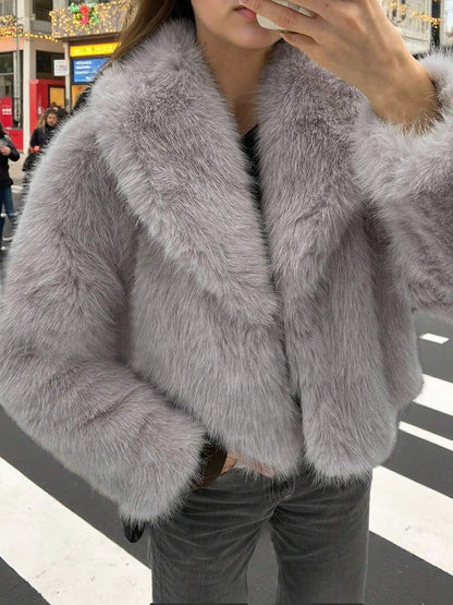 Faux Fur Collar Jacket – Women's Winter Coat – Date Brown Casual Outerwear