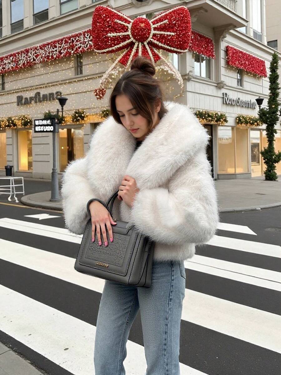 Faux Fur Collar Jacket – Women's Winter Coat – Date Brown Casual Outerwear