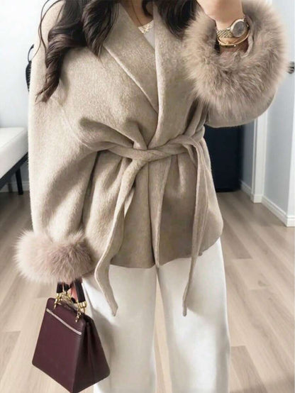 Women Faux Fur Wrap Coat  – Elegant Oversized Winter Jacket