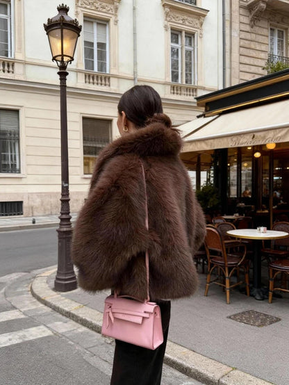 Women's Retro High-End Faux Fur Short Jacket, Loose Version Fashion Casual Coat Winter