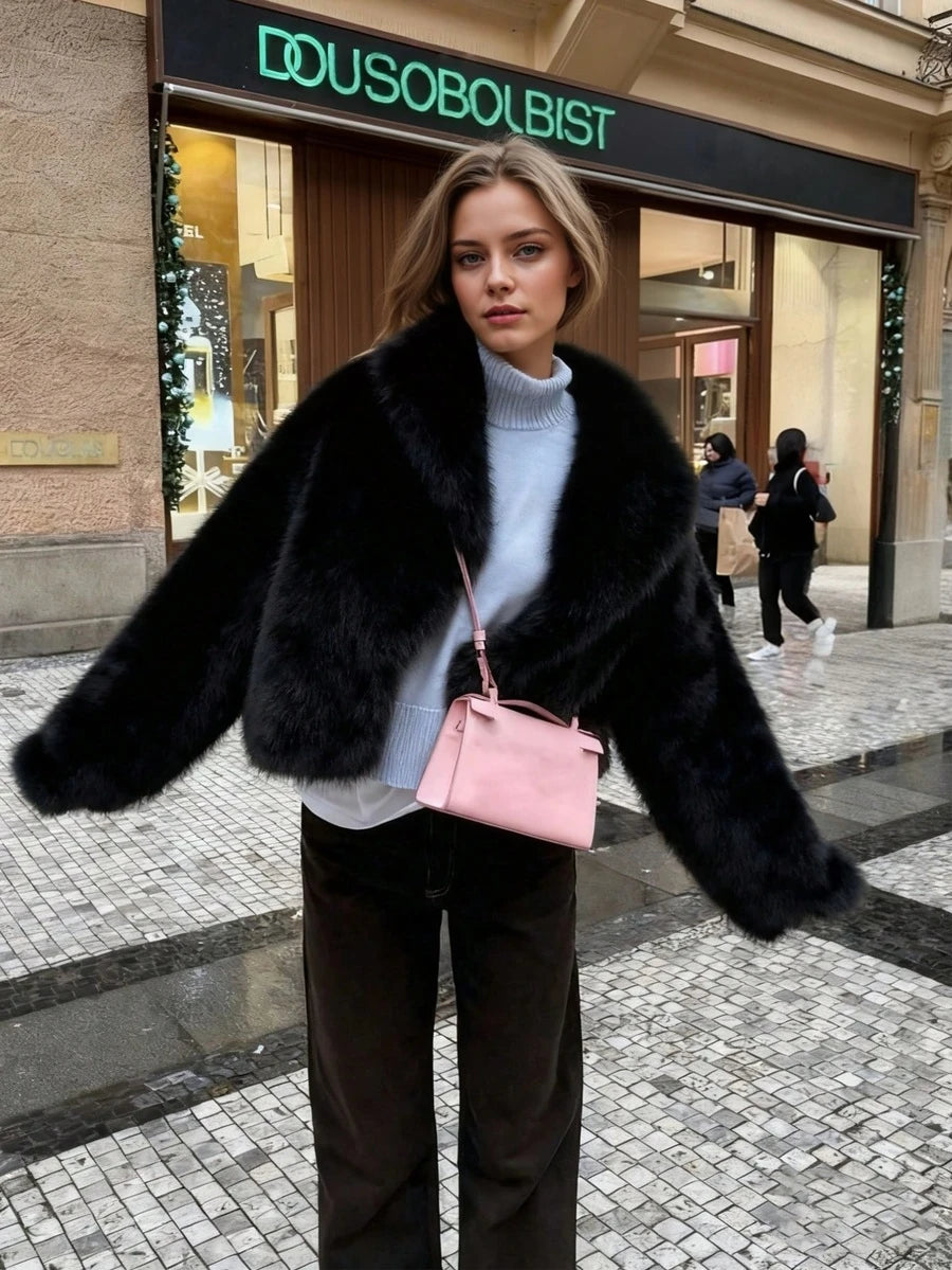 Women's Retro High-End Faux Fur Short Jacket, Loose Version Fashion Casual Coat Winter