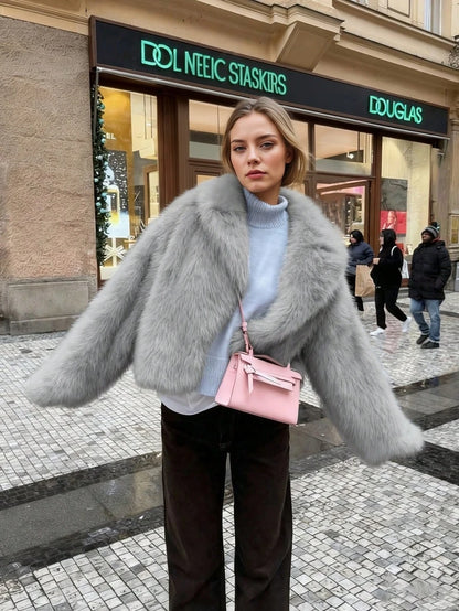 Women's Retro High-End Faux Fur Short Jacket, Loose Version Fashion Casual Coat Winter