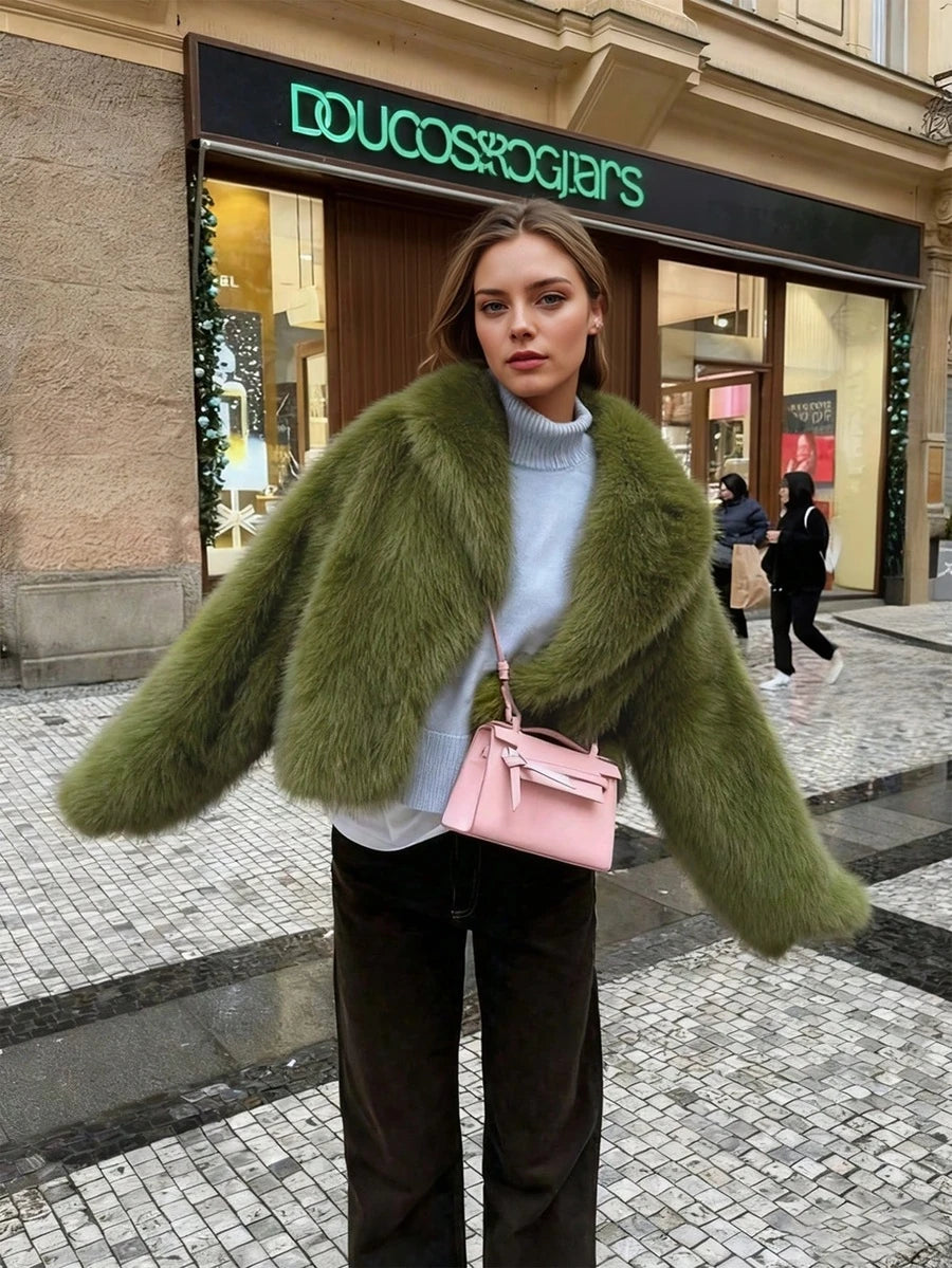 Women's Retro High-End Faux Fur Short Jacket, Loose Version Fashion Casual Coat Winter
