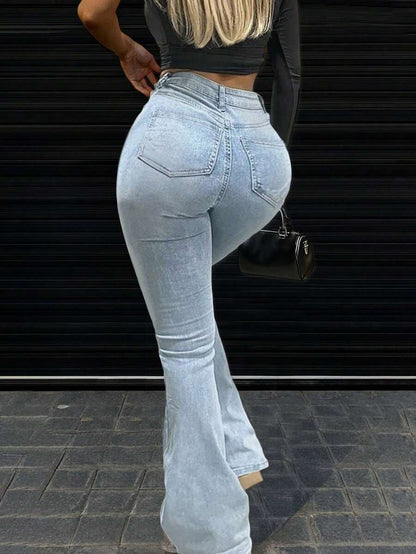 Women Y2K Flare Jeans – High Waist Stretch Denim – Embroidered Bow Slim Fit