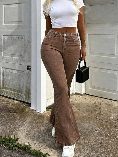 Women Y2K Flare Jeans – High Waist Stretch Denim – Embroidered Bow Slim Fit