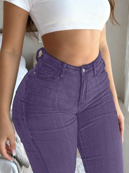 Women Y2K Flare Jeans – High Waist Stretch Denim – Embroidered Bow Slim Fit