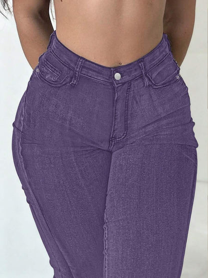 Women Y2K Flare Jeans – High Waist Stretch Denim – Embroidered Bow Slim Fit