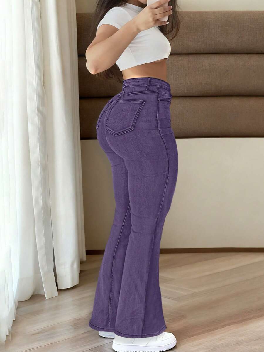 Women Y2K Flare Jeans – High Waist Stretch Denim – Embroidered Bow Slim Fit