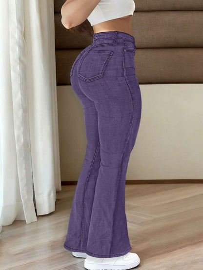 Women Y2K Flare Jeans – High Waist Stretch Denim – Embroidered Bow Slim Fit
