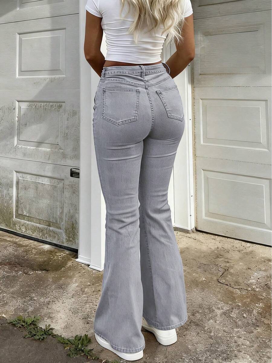 Women Y2K Flare Jeans – High Waist Stretch Denim – Embroidered Bow Slim Fit