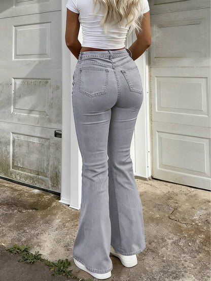Women Y2K Flare Jeans – High Waist Stretch Denim – Embroidered Bow Slim Fit
