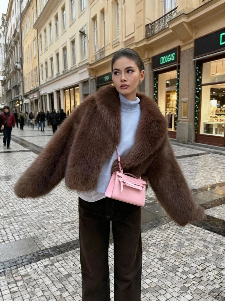 Women's Retro High-End Faux Fur Short Jacket, Loose Version Fashion Casual Coat Winter