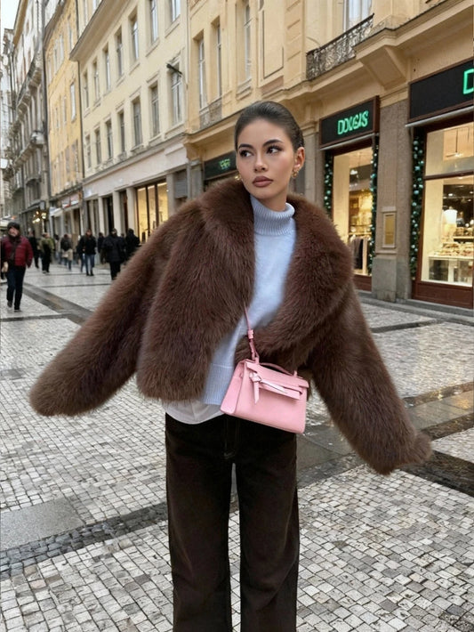 Women's Retro High-End Faux Fur Short Jacket, Loose Version Fashion Casual Coat Winter