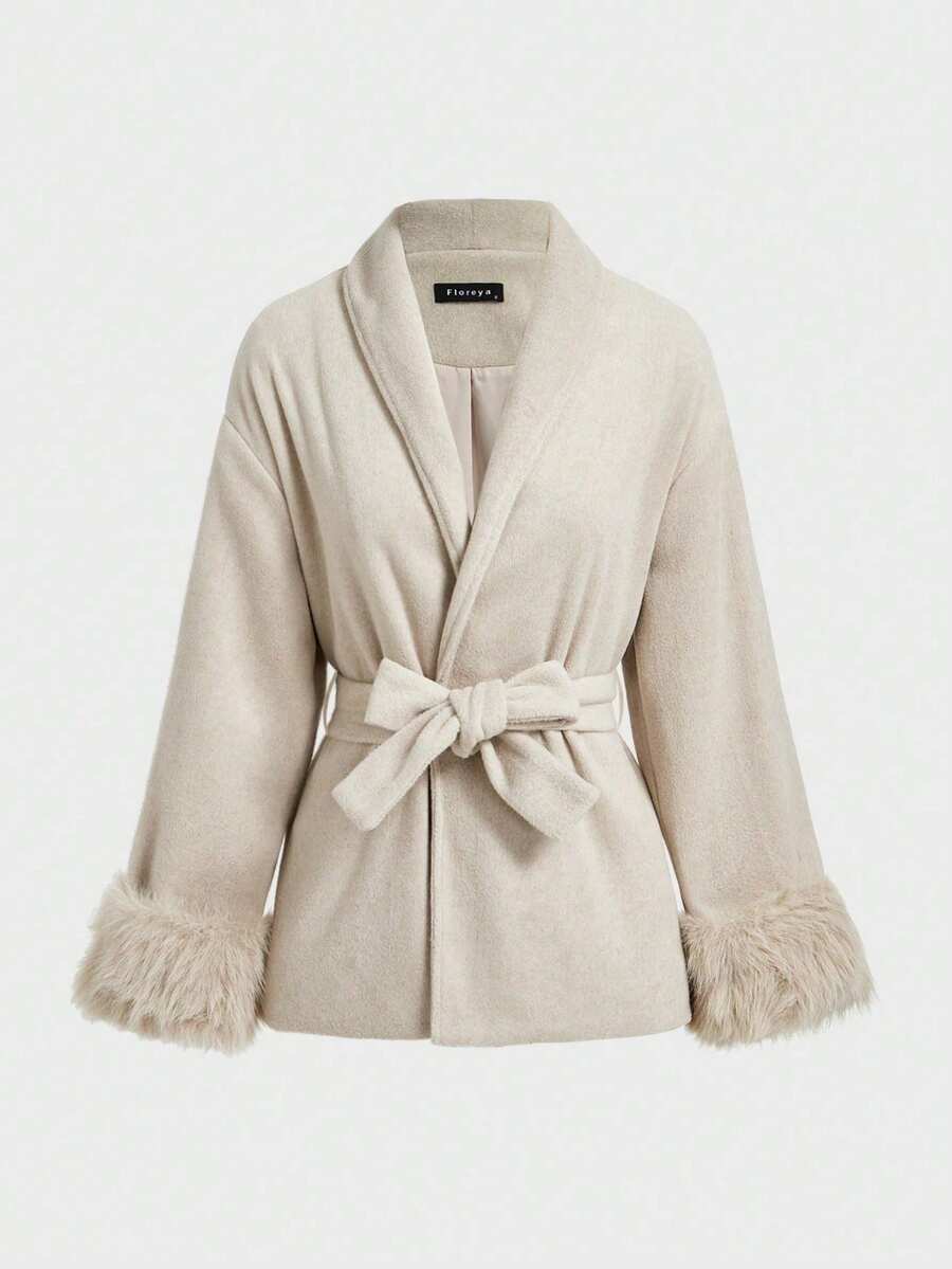 Women Faux Fur Wrap Coat  – Elegant Oversized Winter Jacket