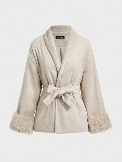 Women Faux Fur Wrap Coat  – Elegant Oversized Winter Jacket