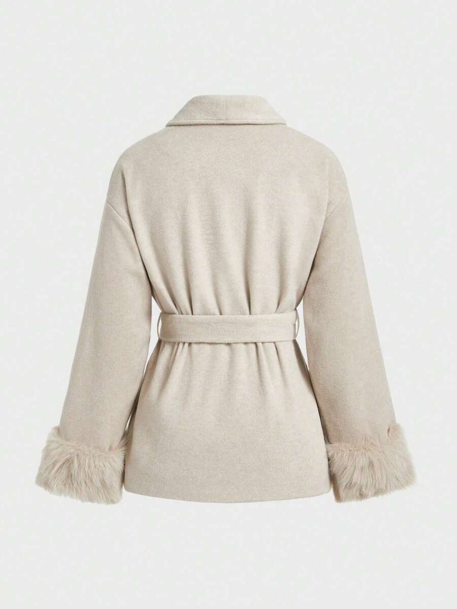 Women Faux Fur Wrap Coat  – Elegant Oversized Winter Jacket