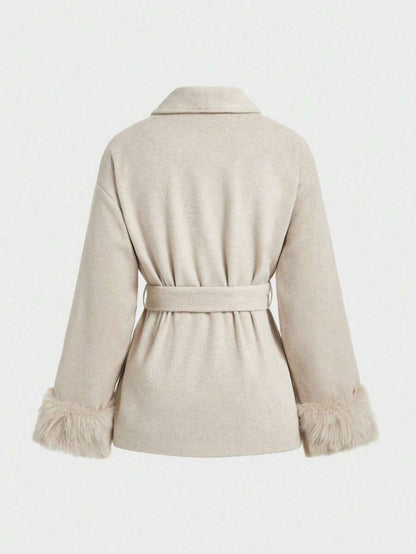Women Faux Fur Wrap Coat  – Elegant Oversized Winter Jacket