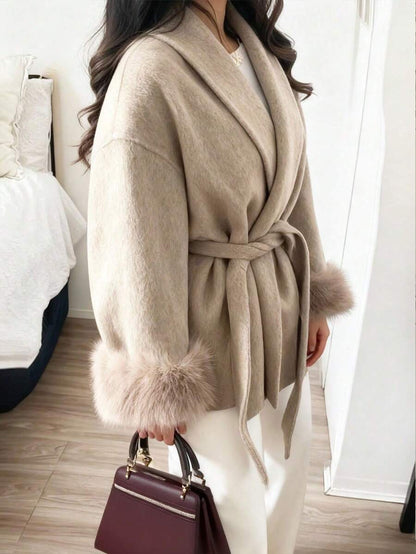 Women Faux Fur Wrap Coat  – Elegant Oversized Winter Jacket