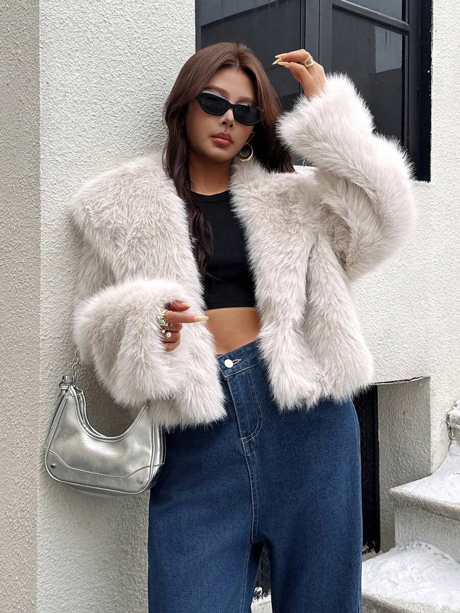 Faux Fur Collar Jacket – Women's Winter Coat – Date Brown Casual Outerwear