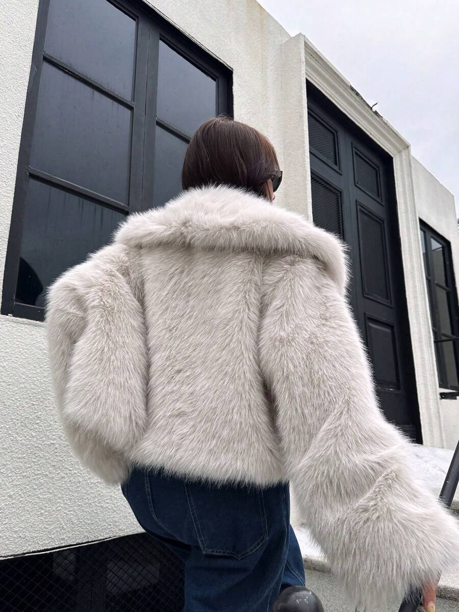 Faux Fur Collar Jacket – Women's Winter Coat – Date Brown Casual Outerwear