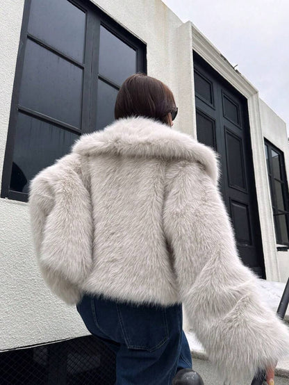 Faux Fur Collar Jacket – Women's Winter Coat – Date Brown Casual Outerwear