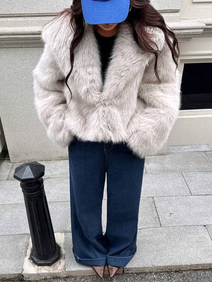 Faux Fur Collar Jacket – Women's Winter Coat – Date Brown Casual Outerwear