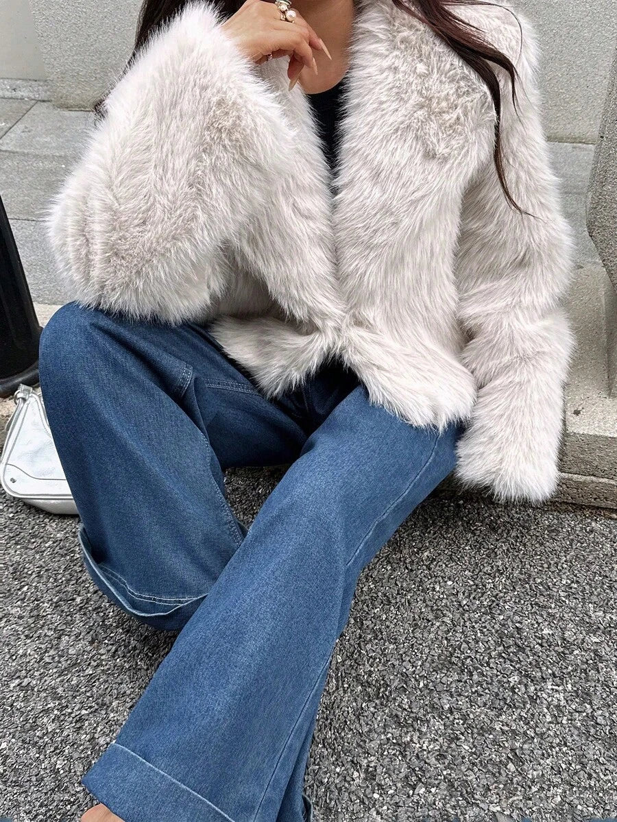 Faux Fur Collar Jacket – Women's Winter Coat – Date Brown Casual Outerwear