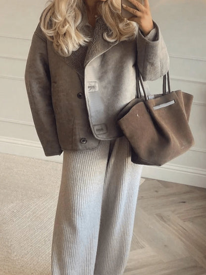 Women Faux Fur Lined Winter Jacket – Coffee Brown – Loose Fit Casual Coat
