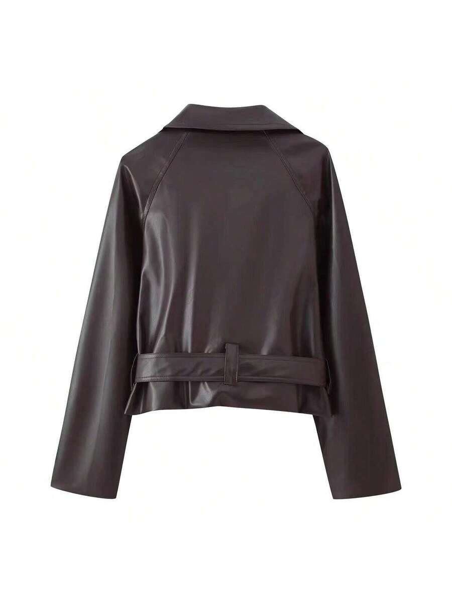 Women Vintage PU Leather Jacket – Retro – Relaxed Fit Zip Up Coat