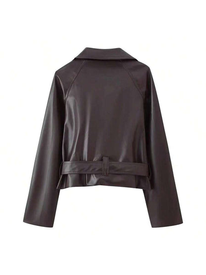 Women Vintage PU Leather Jacket – Retro – Relaxed Fit Zip Up Coat
