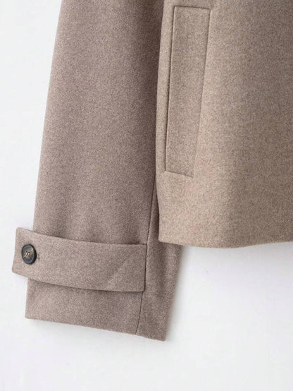 Women Short Jacket Khaki – Minimalist Button Coat – Casual Structured Fit
