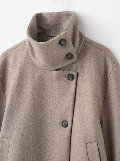 Women Short Jacket Khaki – Minimalist Button Coat – Casual Structured Fit