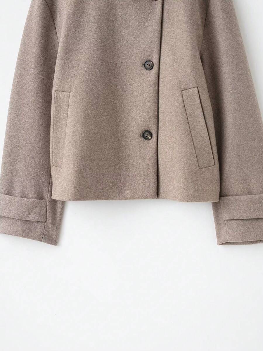 Women Short Jacket Khaki – Minimalist Button Coat – Casual Structured Fit