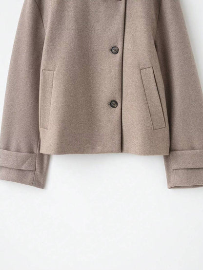 Women Short Jacket Khaki – Minimalist Button Coat – Casual Structured Fit
