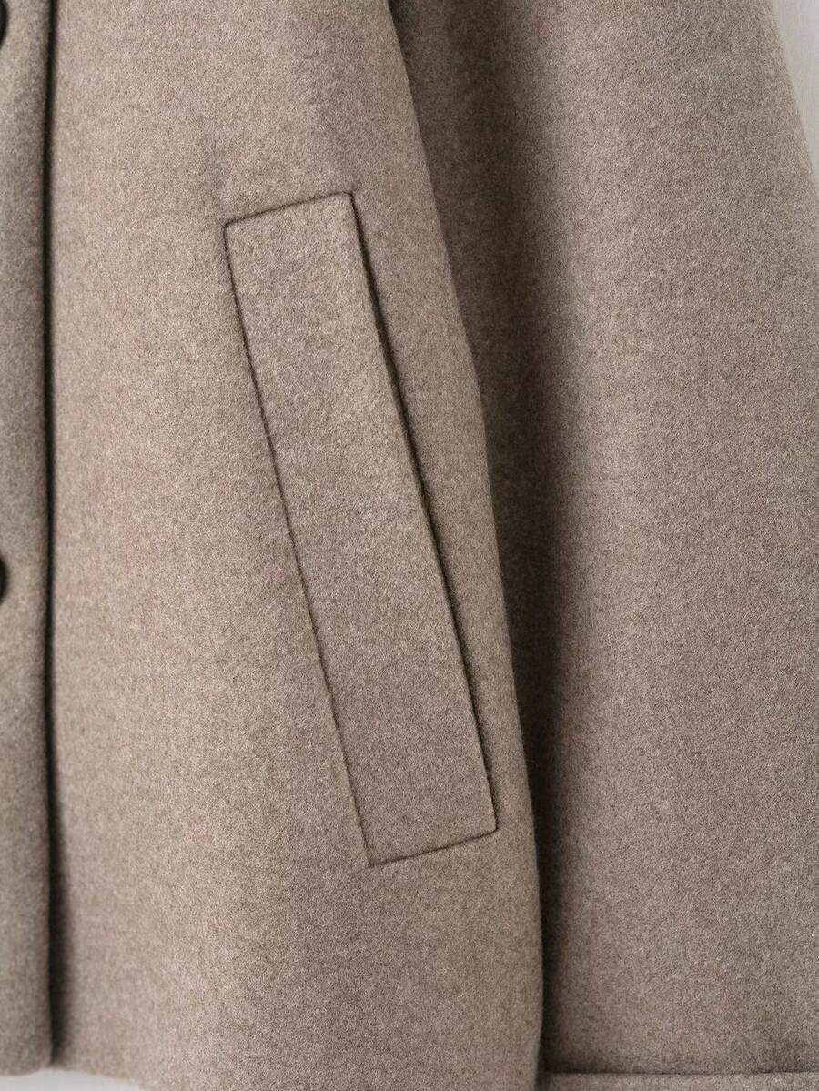 Women Short Jacket Khaki – Minimalist Button Coat – Casual Structured Fit