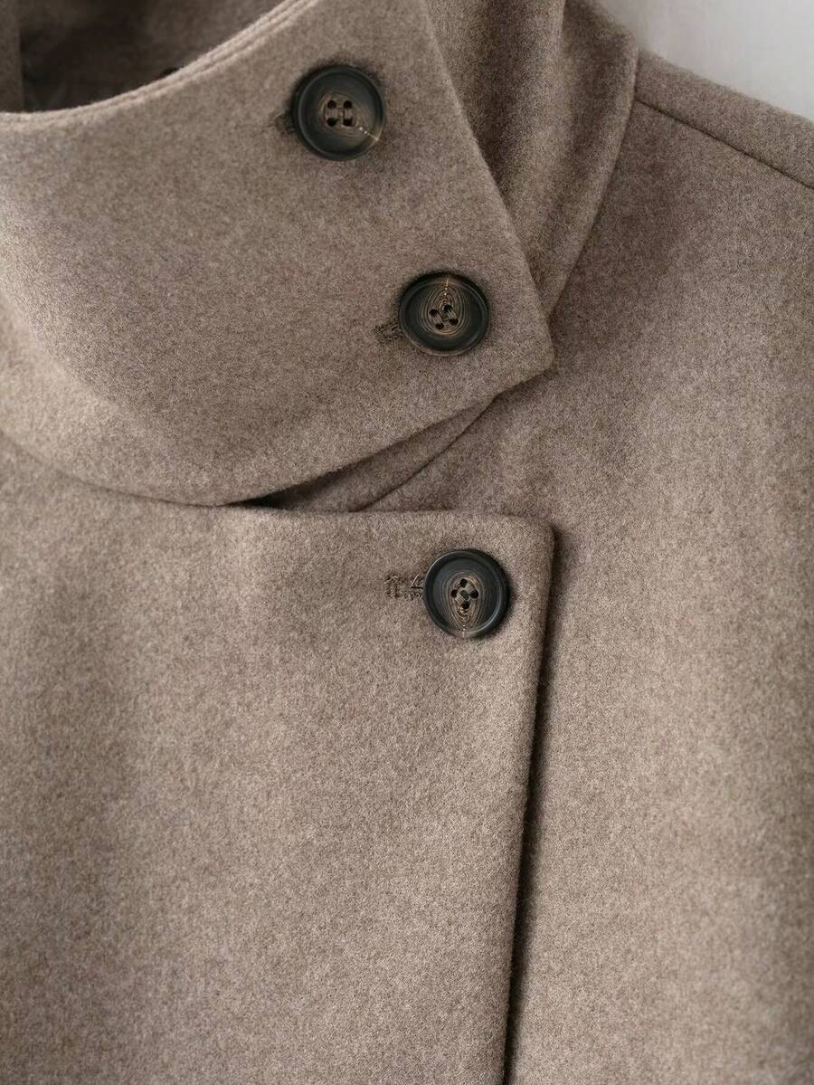 Women Short Jacket Khaki – Minimalist Button Coat – Casual Structured Fit