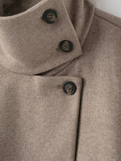 Women Short Jacket Khaki – Minimalist Button Coat – Casual Structured Fit