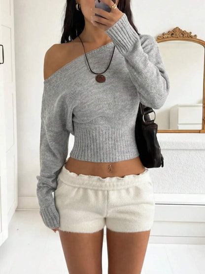 Off Shoulder Knit Sweater – Sexy – Cropped Autumn Pullover