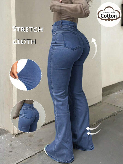 Women Y2K Flare Jeans – High Waist Stretch Denim – Embroidered Bow Slim Fit