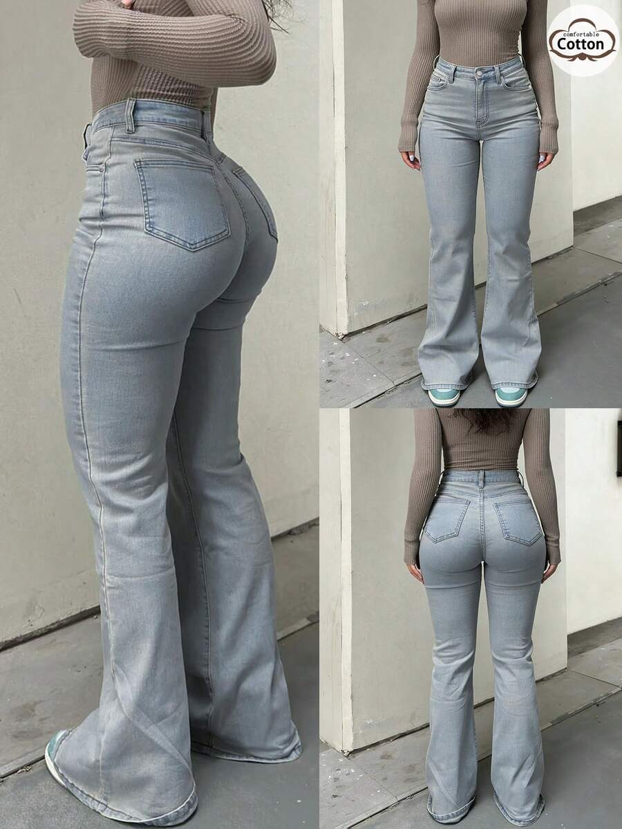 Women Y2K Flare Jeans – High Waist Stretch Denim – Embroidered Bow Slim Fit