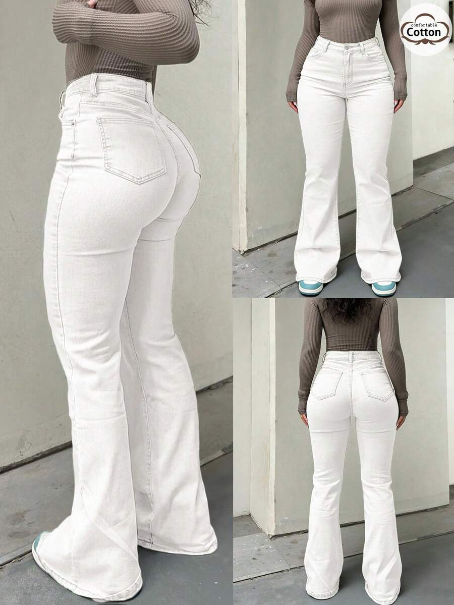 Women Y2K Flare Jeans – High Waist Stretch Denim – Embroidered Bow Slim Fit