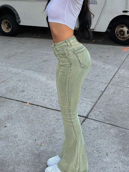 Women Y2K Flare Jeans – High Waist Stretch Denim – Embroidered Bow Slim Fit
