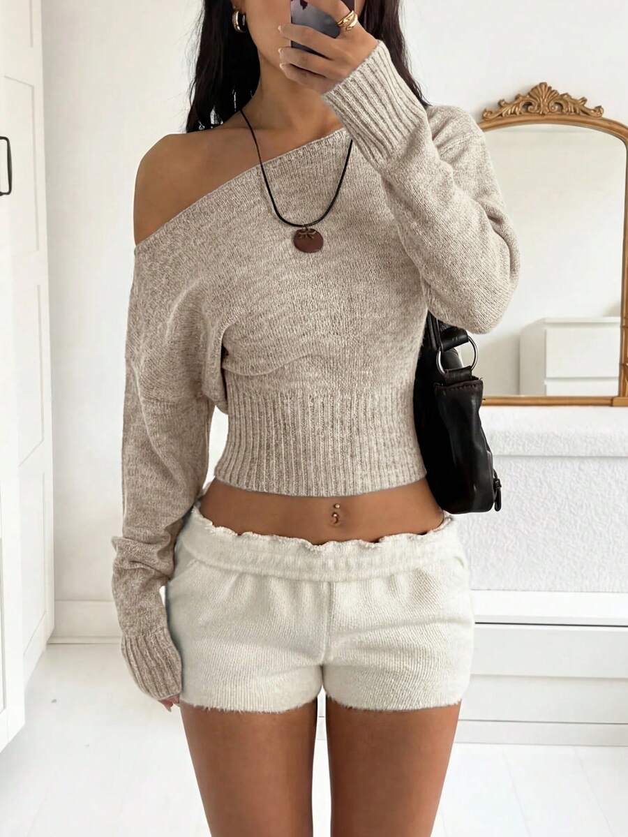 Off Shoulder Knit Sweater – Sexy – Cropped Autumn Pullover