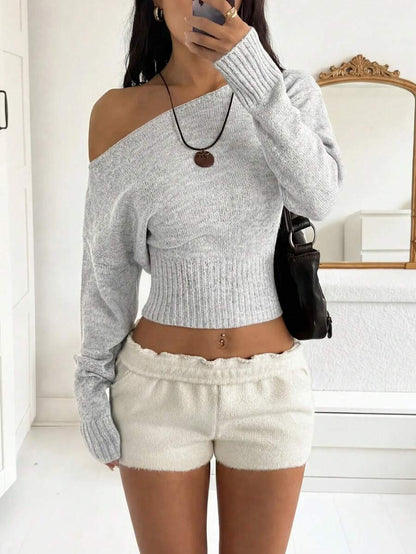 Off Shoulder Knit Sweater – Sexy – Cropped Autumn Pullover