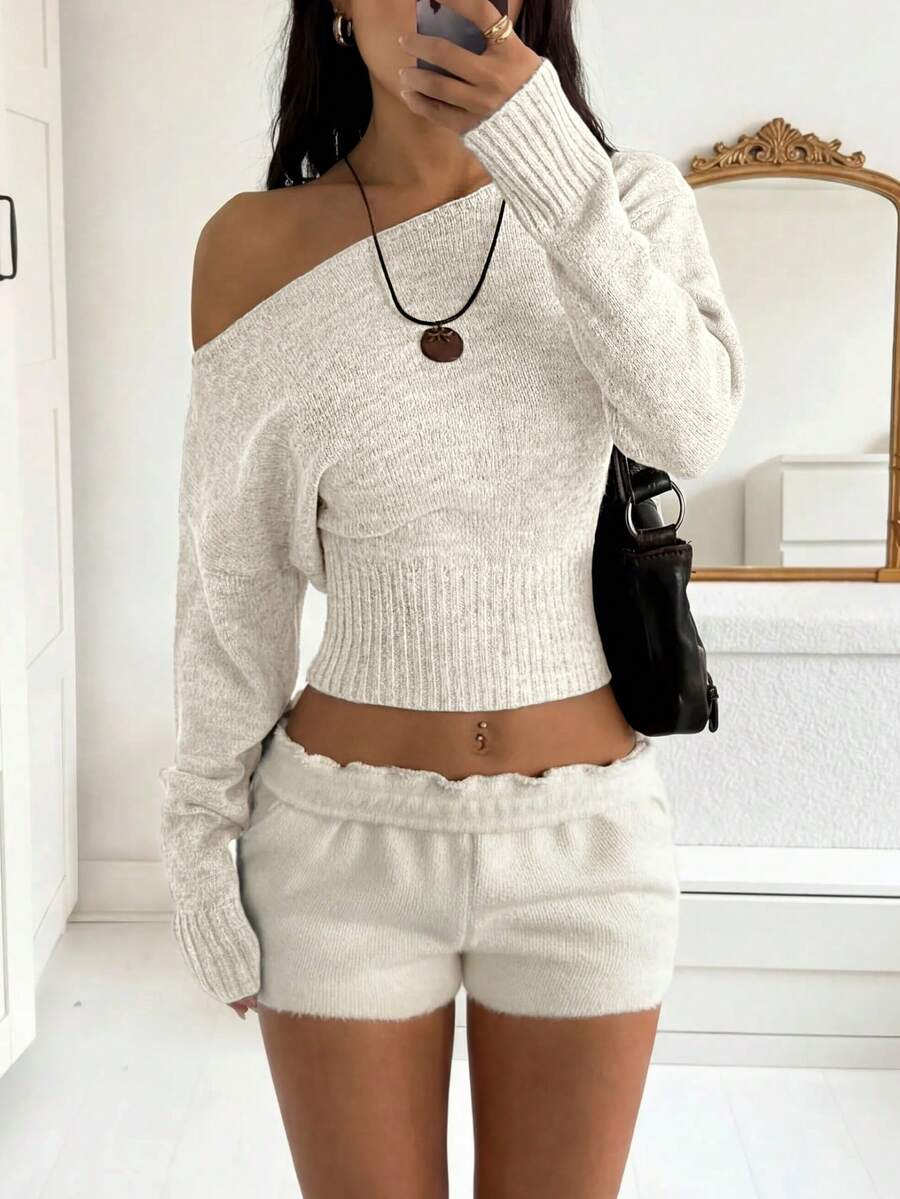 Off Shoulder Knit Sweater – Sexy – Cropped Autumn Pullover